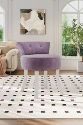 H&O Direct Purple Velvet Dressing Footstool Vanity Makeup Stool with White Legs - thumbnail 2