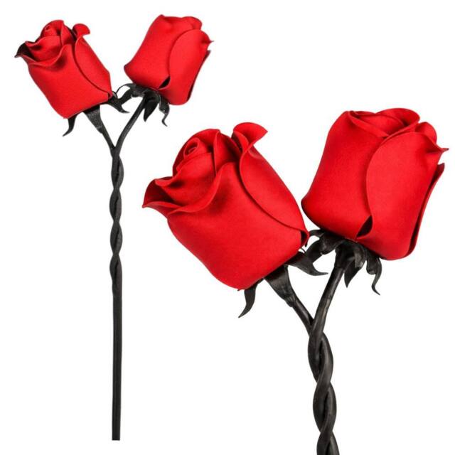 Novecrafto Iron Roses Intertwined Hand-Forged Metal Flower With Twisted Stem Gift in Red - image 1
