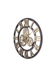 Living and Home 58cm Industrial Gold Roman Numeral Silent Wall Clock with Gear Design - thumbnail 7