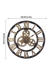 Living and Home 58cm Industrial Gold Roman Numeral Silent Wall Clock with Gear Design - thumbnail 9