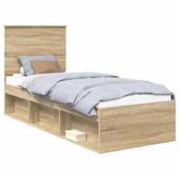 Berkfield Home Bed Frame with Headboard Sonoma Oak 75 x 190 cm Solid Pine Wood in Brown - thumbnail 2