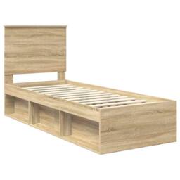 Berkfield Home Bed Frame with Headboard Sonoma Oak 75 x 190 cm Solid Pine Wood in Brown - thumbnail 4