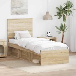 Berkfield Home Bed Frame with Headboard Sonoma Oak 75 x 190 cm Solid Pine Wood in Brown - thumbnail 1