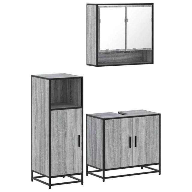Berkfield Home 3 Piece Bathroom Furniture Set Grey Sonoma Engineered Wood - image 1