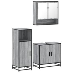 Berkfield Home 3 Piece Bathroom Furniture Set Grey Sonoma Engineered Wood - thumbnail 1
