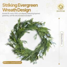 Shatchi Wreath PE Material Real Wreath 100cm Xmas Wreath for Home in Green - Size: 100 cm - thumbnail 6