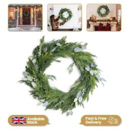 Shatchi Wreath PE Material Real Wreath 100cm Xmas Wreath for Home in Green - Size: 100 cm - thumbnail 2