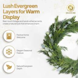 Shatchi Wreath PE Material Real Wreath 100cm Xmas Wreath for Home in Green - Size: 100 cm - thumbnail 3