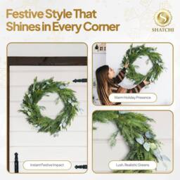 Shatchi Wreath PE Material Real Wreath 100cm Xmas Wreath for Home in Green - Size: 100 cm - thumbnail 7