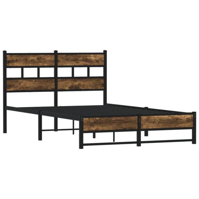 Berkfield Home Metal Bed Frame without Mattress Smoked Oak 120x190 cm Small Double in Brown - image 1