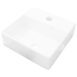 Berkfield Home Ceramic Bathroom Sink Basin with Faucet Hole White Square - thumbnail 1