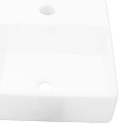 Berkfield Home Ceramic Bathroom Sink Basin with Faucet Hole White Square - thumbnail 4