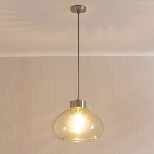 ValueLights Corinne Twill Green Glass Brushed Chrome Capped Ceiling Pendant Light with Bulb in Light Green - image 1