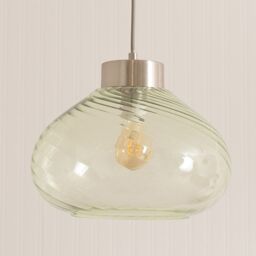ValueLights Corinne Twill Green Glass Brushed Chrome Capped Ceiling Pendant Light with Bulb in Light Green - thumbnail 4