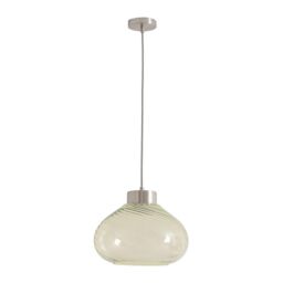 ValueLights Corinne Twill Green Glass Brushed Chrome Capped Ceiling Pendant Light with Bulb in Light Green - thumbnail 2