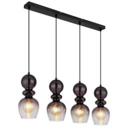 Netlighting Clarity Bar Pendant Ceiling Light Matt Black Smoke Glass Shade 4x E27