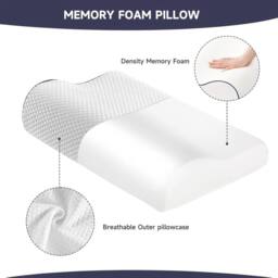 NESTLUNE Memory Foam Pillow Neck Support Pillow in White - Size: Cot - thumbnail 2