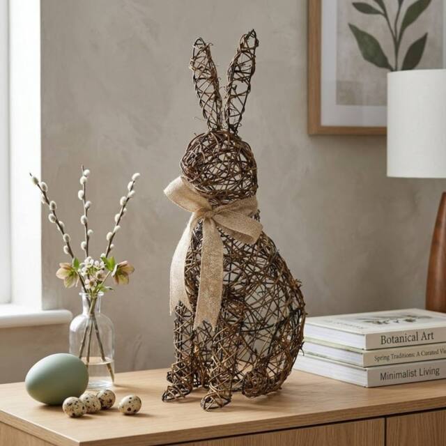 Garden Greatness Standing Rattan Bunny Decoration in Natural - Size: 1 Pack - image 1