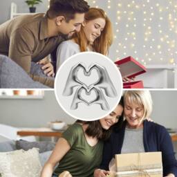 Huhote Resin Heart Hands Love Gesture Sculpture 2 Set Home Office Desk Decor in Silver - thumbnail 1