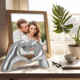 Huhote Resin Heart Hands Love Gesture Sculpture 2 Set Home Office Desk Decor in Silver - thumbnail 8