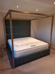 HOB Furniture Regent 4 Poster Bed, Faux Leather, Green in Dark Green - Size: King - thumbnail 3