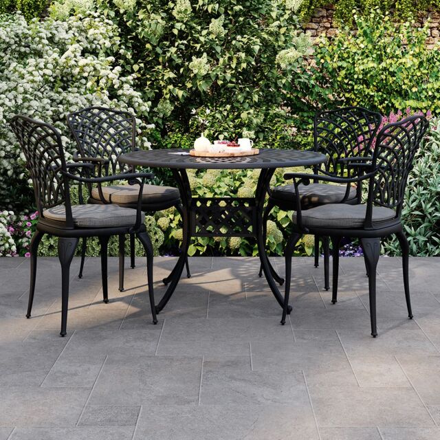 Charles Bentley Cast Aluminium Table & 4 Chairs Set Black Outdoor Dining Table - image 1
