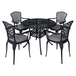 Charles Bentley Cast Aluminium Table & 4 Chairs Set Black Outdoor Dining Table - thumbnail 4