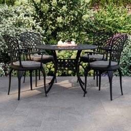 Charles Bentley Cast Aluminium Table & 4 Chairs Set Black Outdoor Dining Table - thumbnail 1