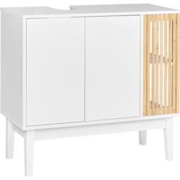 Wyld and Coco Washbasin Cabinet White and Light Wood with Bamboo Accents - thumbnail 2