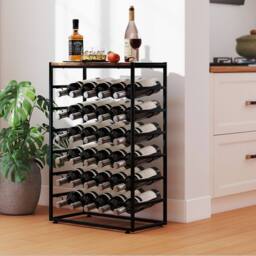 Levede Wine Rack 30 Bottles Freestanding Floor Wooden Top Wine Shelves in Brown - thumbnail 2