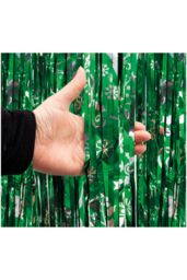 Netagon Shimmer Tinsel Curtain Reindeer Christmas Tree Design 3M x 1M Green - thumbnail 5