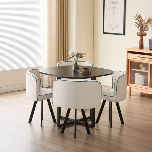 Comfy Living Ltd Black 90cm Square Dining Table Set with 4 White Chairs - image 1