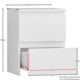 HD Designs Denver 2 Drawer Bedside Chest 400 x 295 x 295 mm in White - thumbnail 2