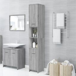 Berkfield Home Bathroom Cabinet Grey Sonoma 30x30x183.5 cm Engineered Wood - thumbnail 6