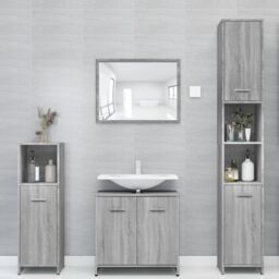 Berkfield Home Bathroom Cabinet Grey Sonoma 30x30x183.5 cm Engineered Wood - thumbnail 1