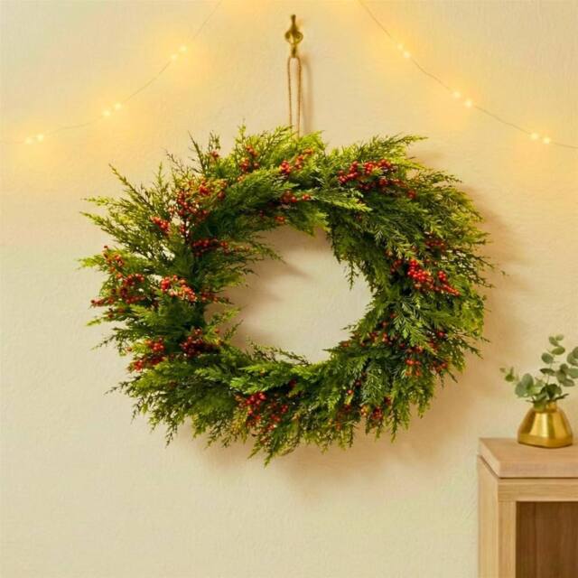 Shatchi 60cm Christmas Wreath for Front Door with Artificial Pine Wreath in Green - image 1