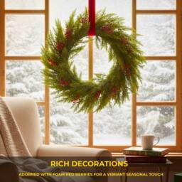 Shatchi 60cm Christmas Wreath for Front Door with Artificial Pine Wreath in Green - thumbnail 4