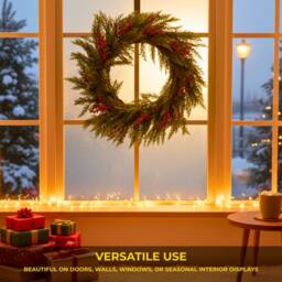 Shatchi 60cm Christmas Wreath for Front Door with Artificial Pine Wreath in Green - thumbnail 5