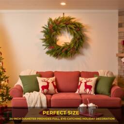 Shatchi 60cm Christmas Wreath for Front Door with Artificial Pine Wreath in Green - thumbnail 3