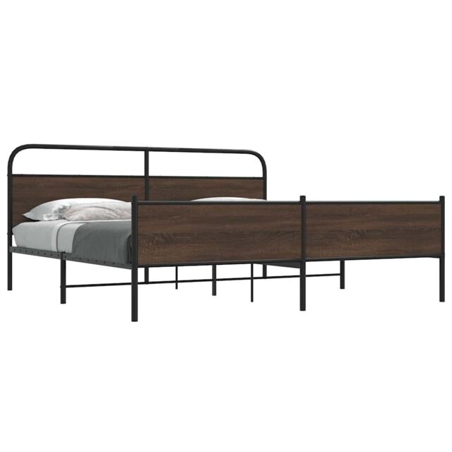 Berkfield Home Metal Bed Frame without Mattress Brown Oak 200x200 cm - image 1