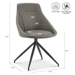 VOGREX Black Office Chair Faux Leather Swivel 360 No Wheels in Grey - thumbnail 2