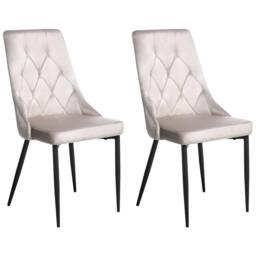 Wyld and Coco Taupe Velvet Dining Chair Set 2 Tufted Armless Chairs Black Iron in Beige - thumbnail 2
