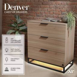 X Rocker Denver Chest Of 3 Drawers With LED App Control Lights in Light Oak - thumbnail 8