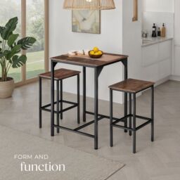 tectake Dining Table & 2 Bar Stools Inverness in Brown - Size: 2 Seater - thumbnail 7