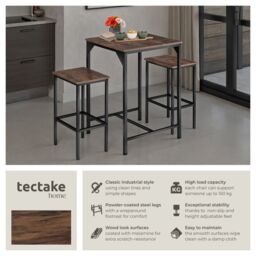 tectake Dining Table & 2 Bar Stools Inverness in Brown - Size: 2 Seater - thumbnail 2