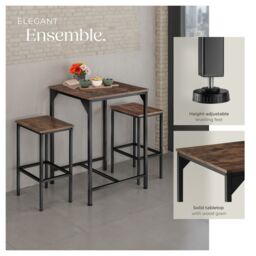 tectake Dining Table & 2 Bar Stools Inverness in Brown - Size: 2 Seater - thumbnail 3