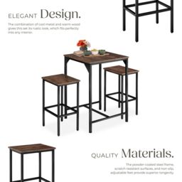tectake Dining Table & 2 Bar Stools Inverness in Brown - Size: 2 Seater - thumbnail 4