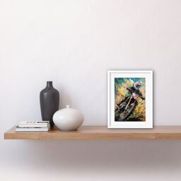 "Artery8 Wall Art Print Motocross Race Sport Driver Action Shot Painting Artwork Framed 9X7 Inch in White - Size: W7"" x H9""" - thumbnail 2