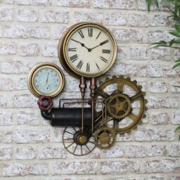 Melody Maison Large Industrial Pipe Clock 53cm X 48cm in Gold - Size: 53 cm X 48 cm - thumbnail 2
