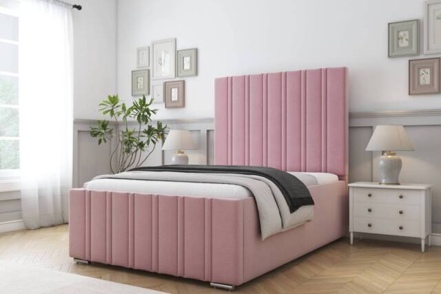 "Comfort Beds Lorenzo Plush Bed Frame - 50"" Upholstered Headboard in Pink - Size: Single" - image 1